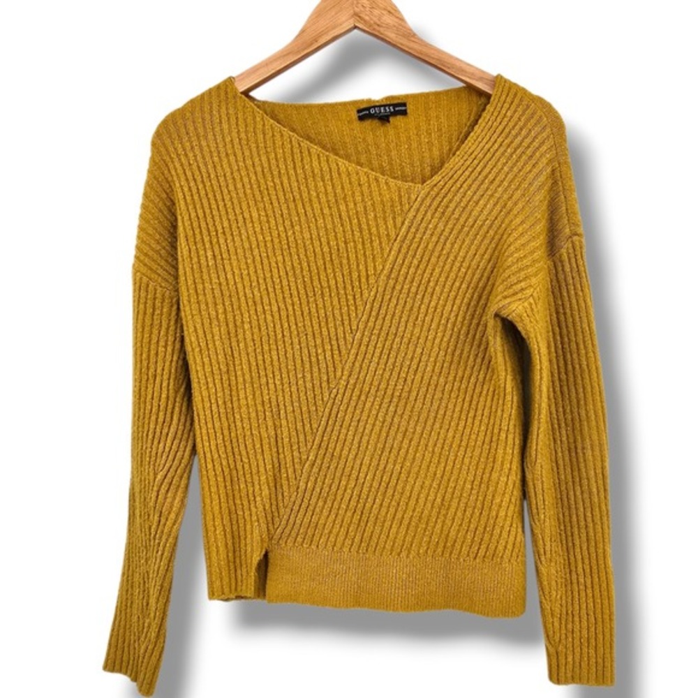 Guess Los Angeles XS Mustard Gold Ribbed Knit Long Sleeve Pullover Sweater
